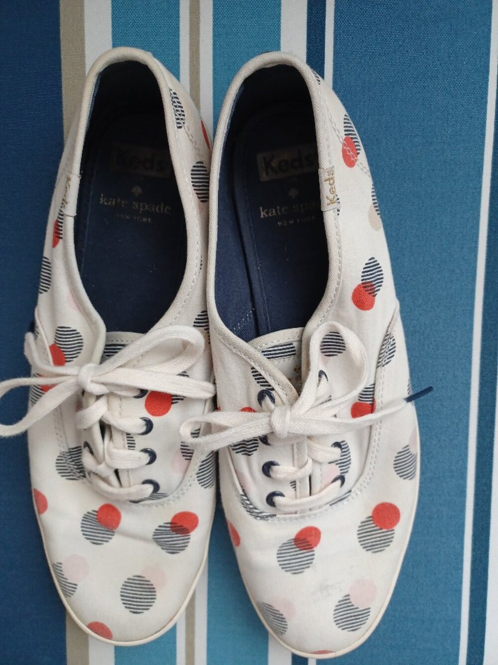 AUTH. KATE SPADE POLKA-A-DOT CANVAS TENNIS/SHOES/SNEAKERS SIZE 8